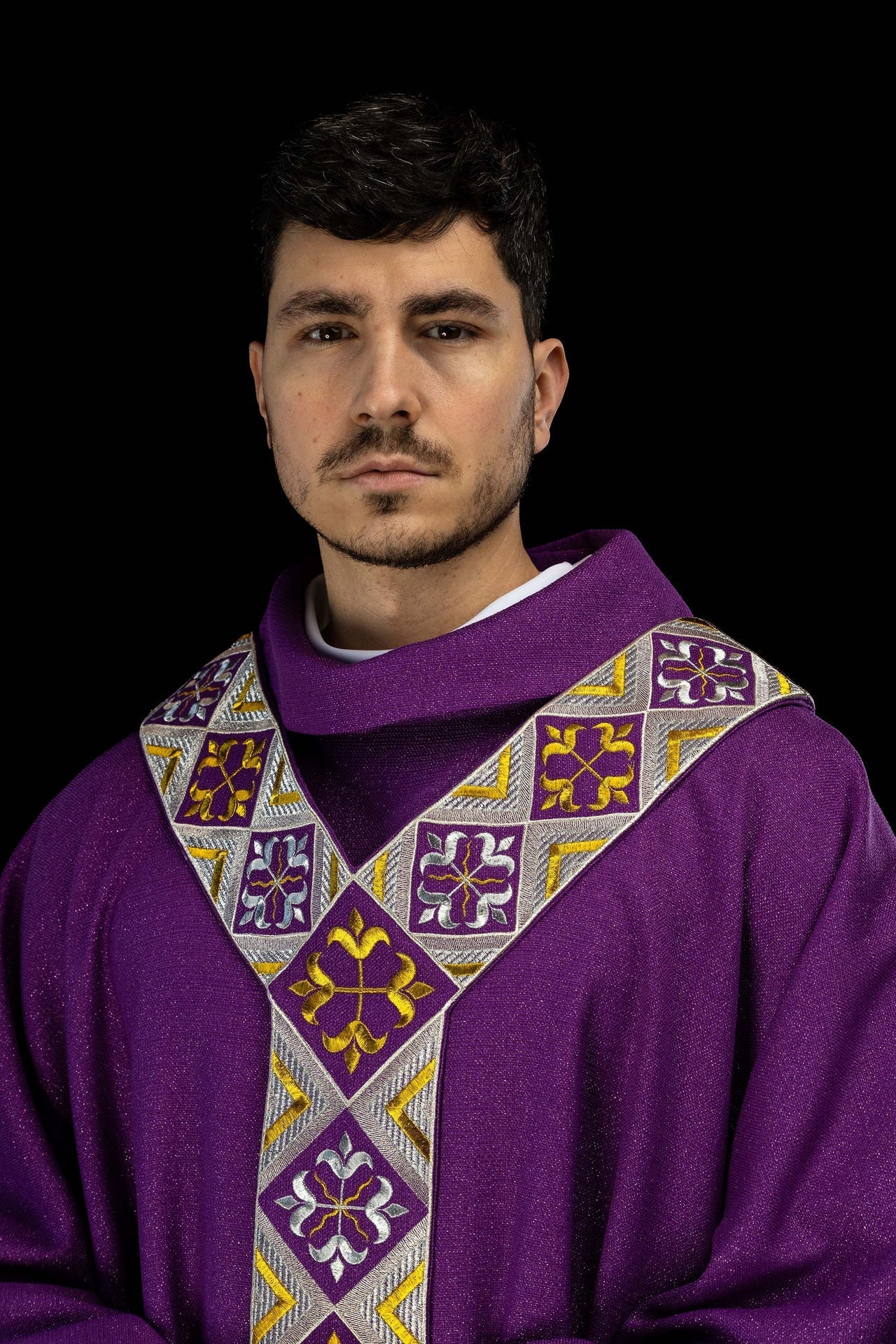 Purple Embroidered Scapular Overlay for Chasuble – Purple Chasuble Included - Image 6