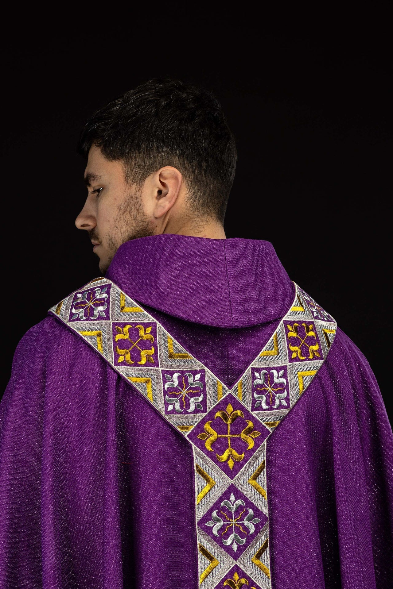 Purple Embroidered Scapular Overlay for Chasuble – Purple Chasuble Included - Image 7