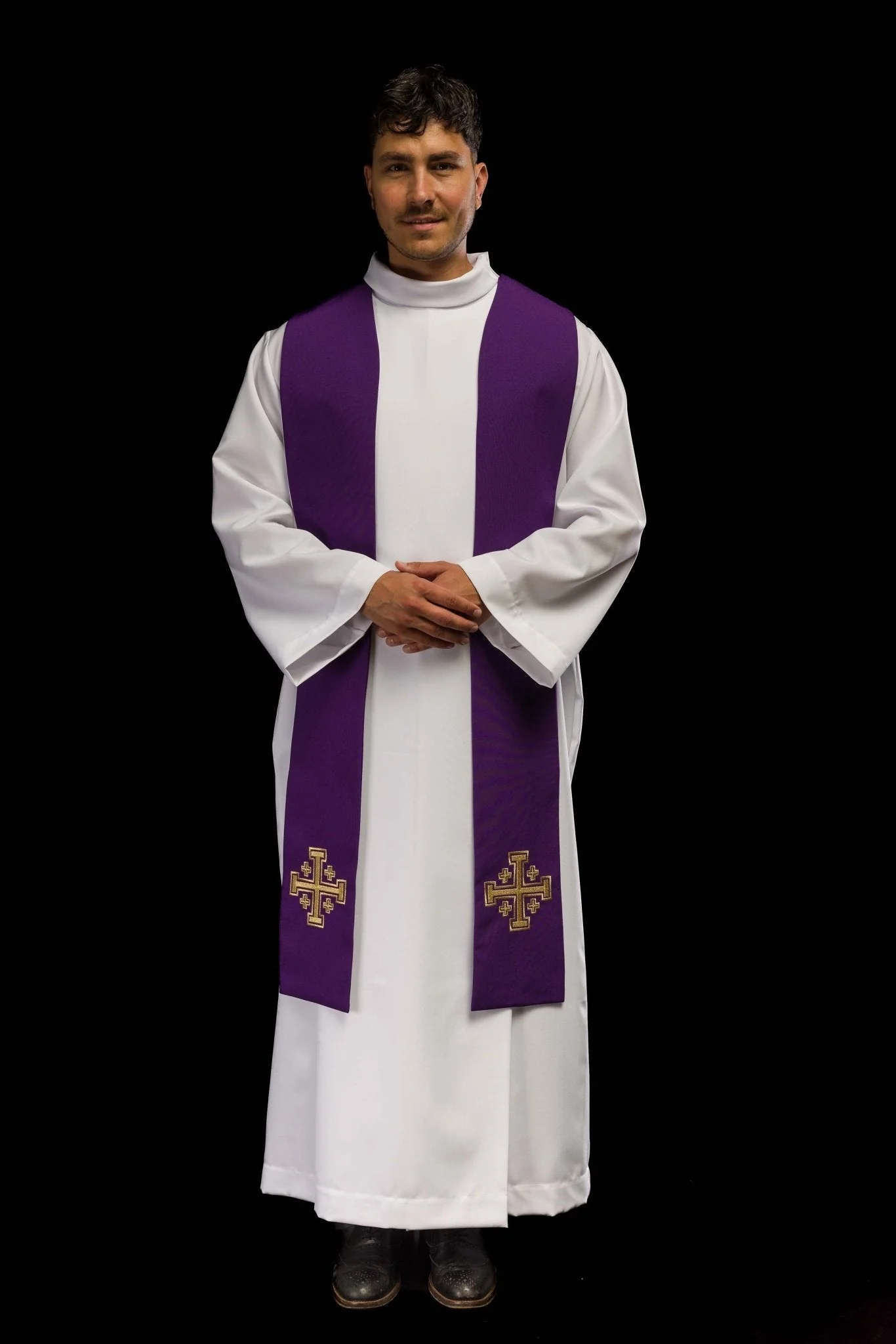 Purple Jerusalem Cross embroidered priestly stole - Image 5