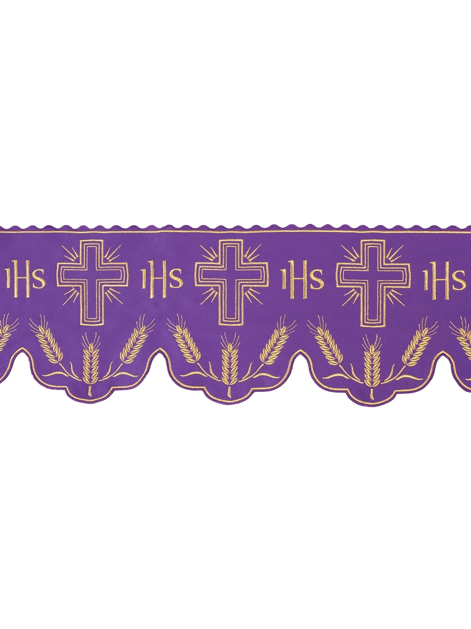 Purple liturgical superfrontal with IHS and cross embroidery