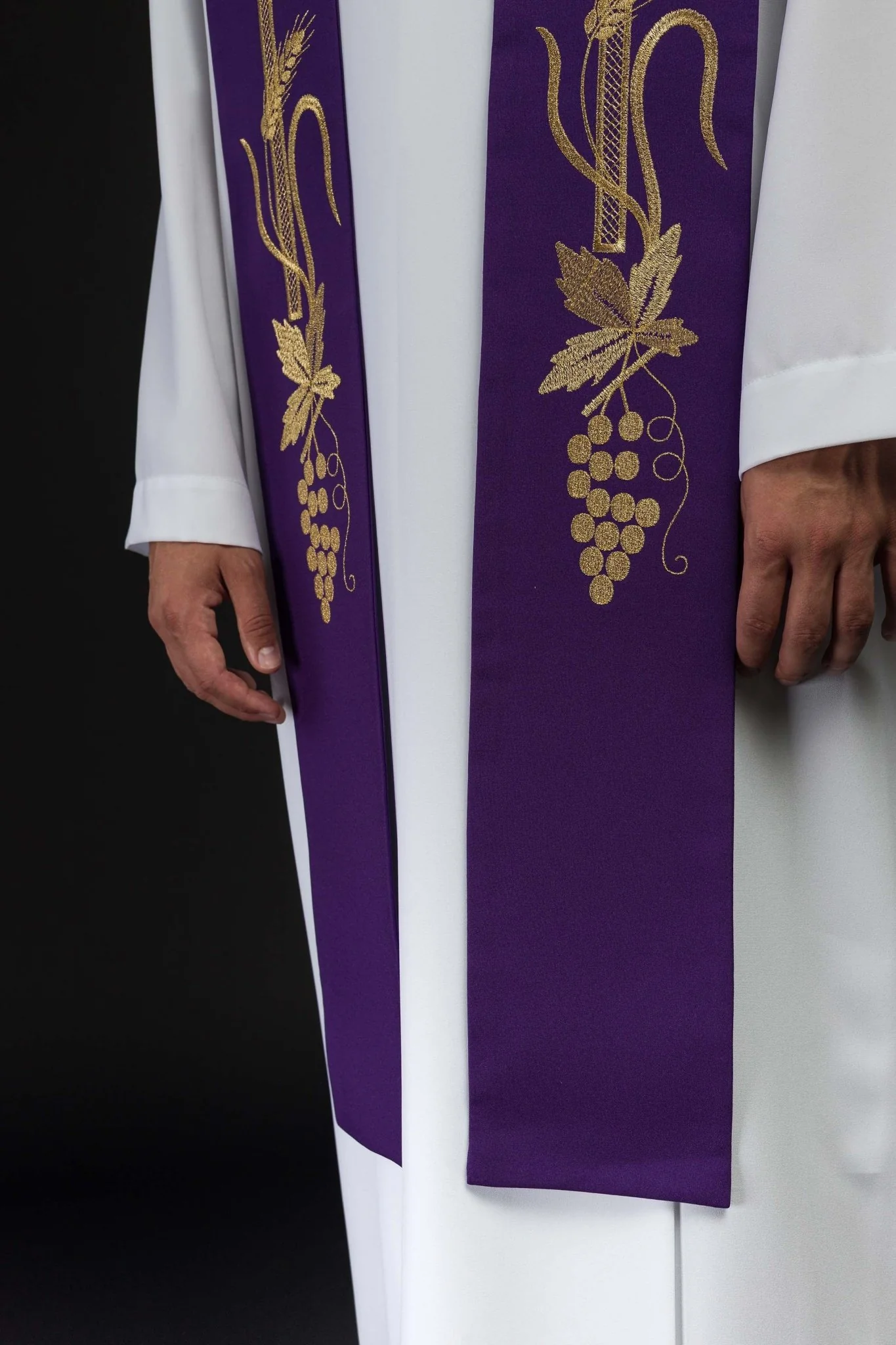 Purple priestly stole embroidered with Alpha and Omega - Image 3