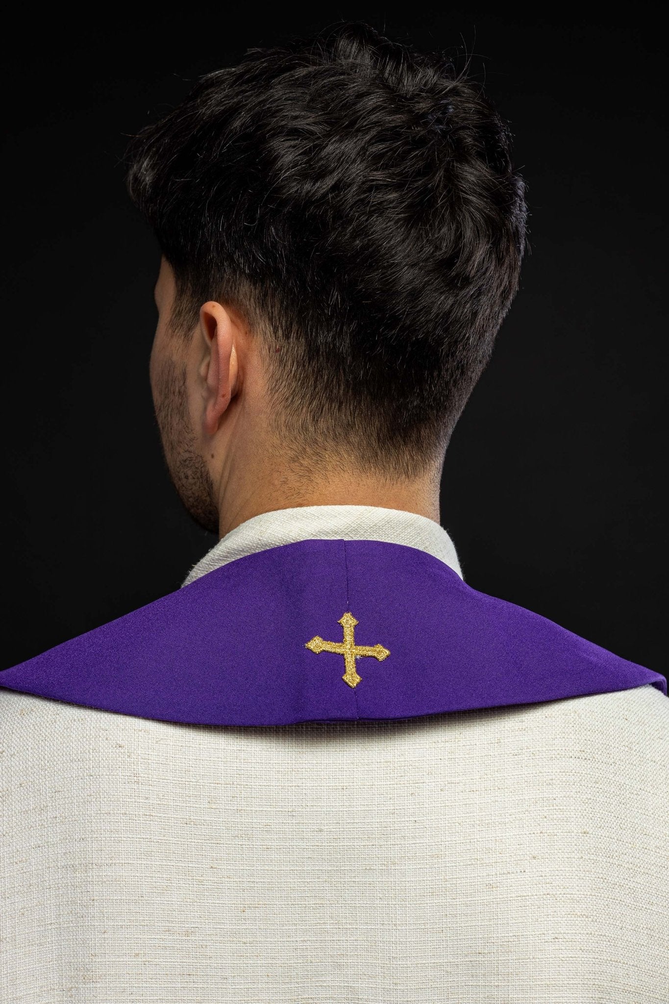 Purple priestly stole embroidered with IHS - Image 4