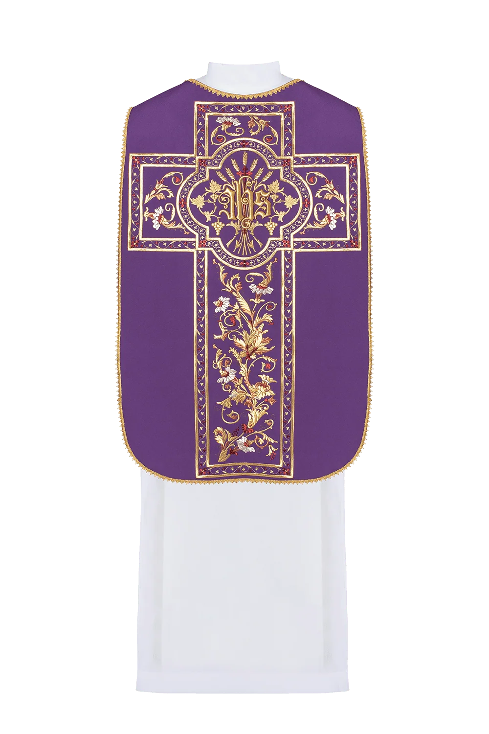 Purple Roman Chasuble embroidered with the motif of IHS - Image 3