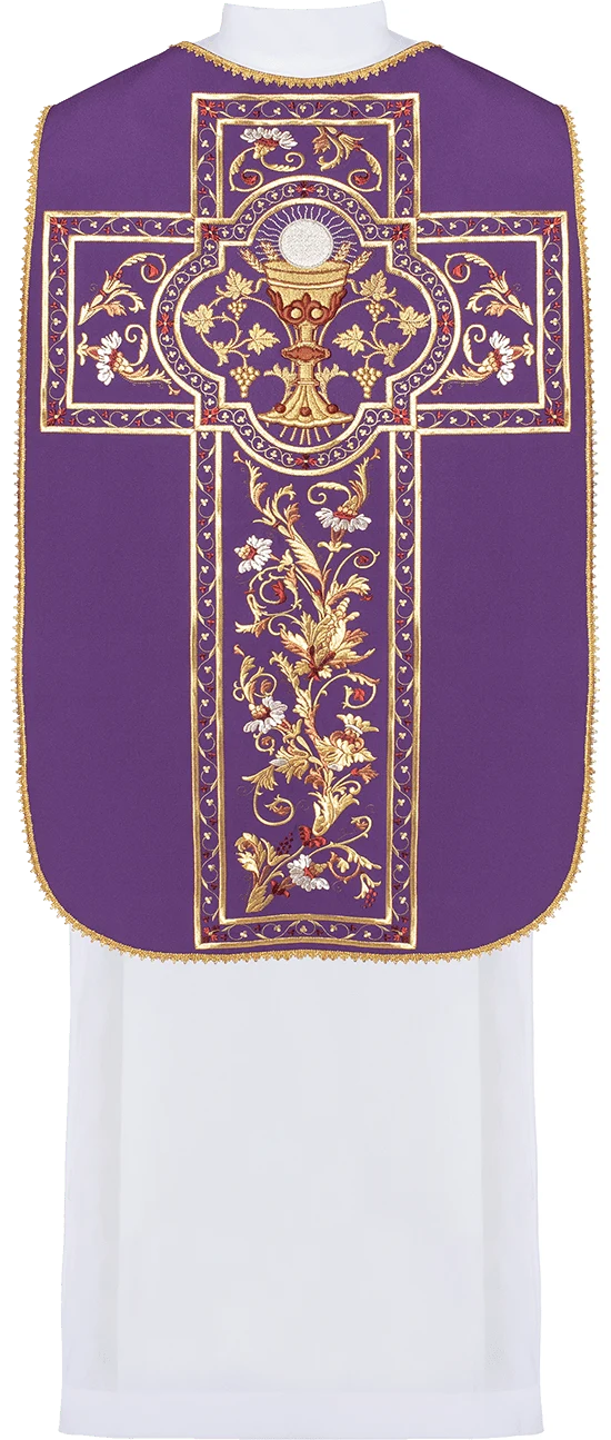 Purple Roman Chasuble embroidered with the motif of the Eucharistic chalice - Image 2