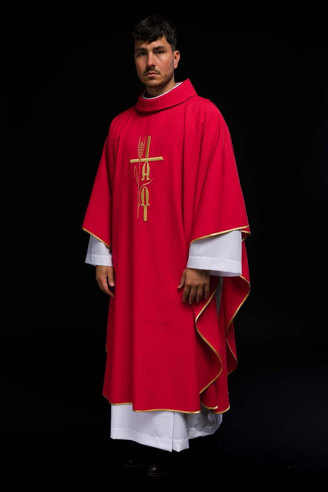 Red chasuble with cross and alfa omega symbols - Image 2