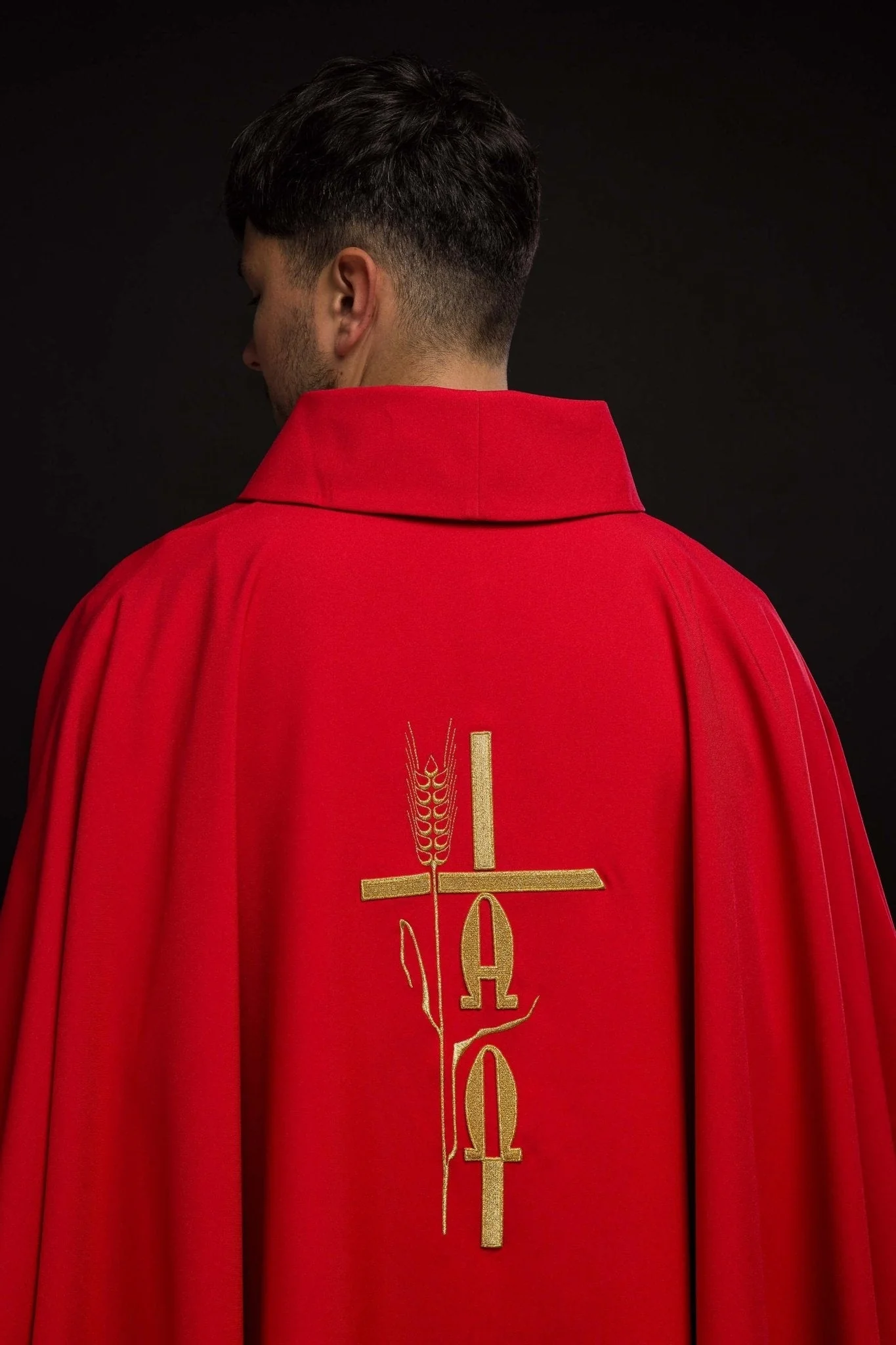 Red chasuble with cross and alfa omega symbols - Image 6