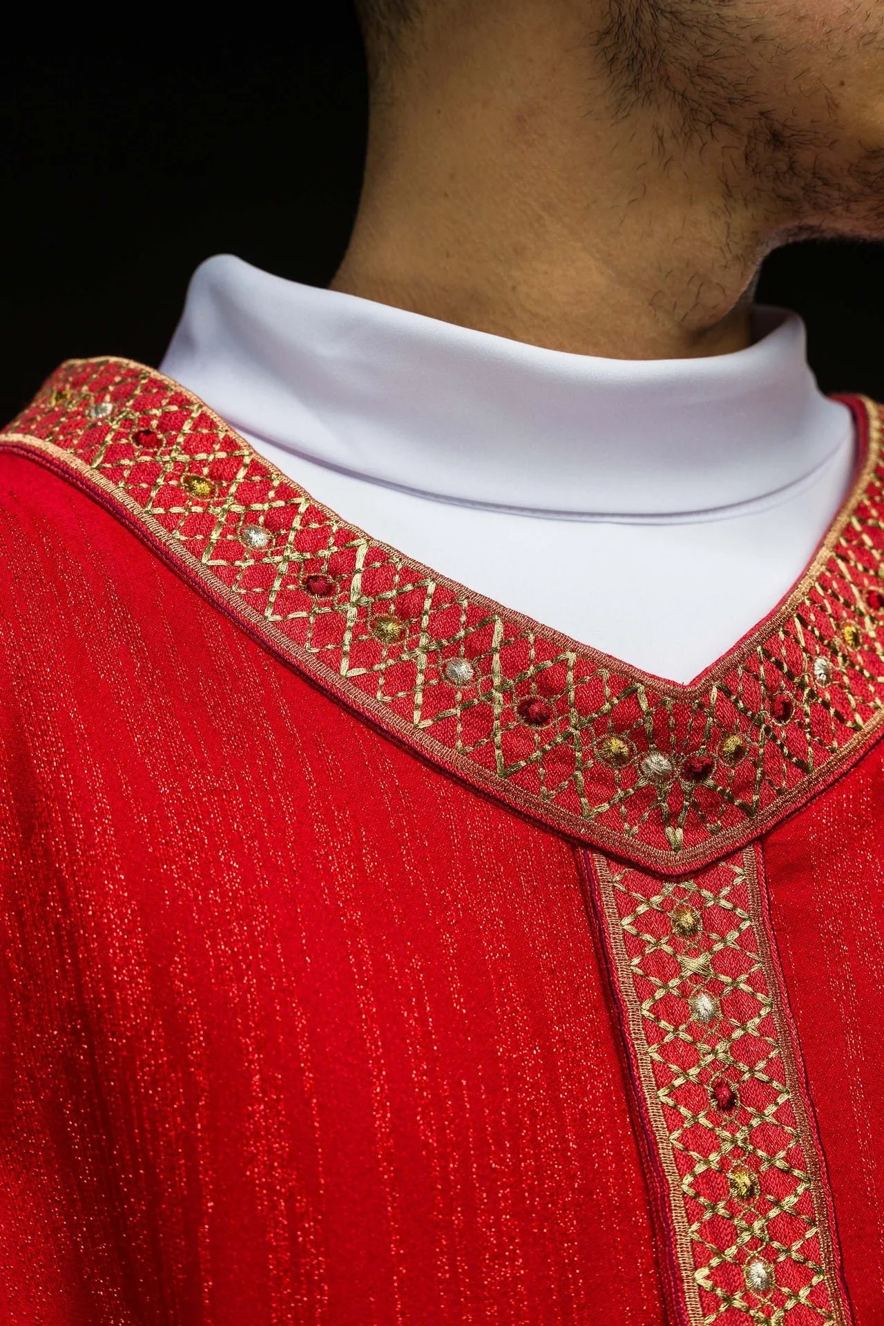 Red Chasuble with Embroidered Band and Collar - Image 5
