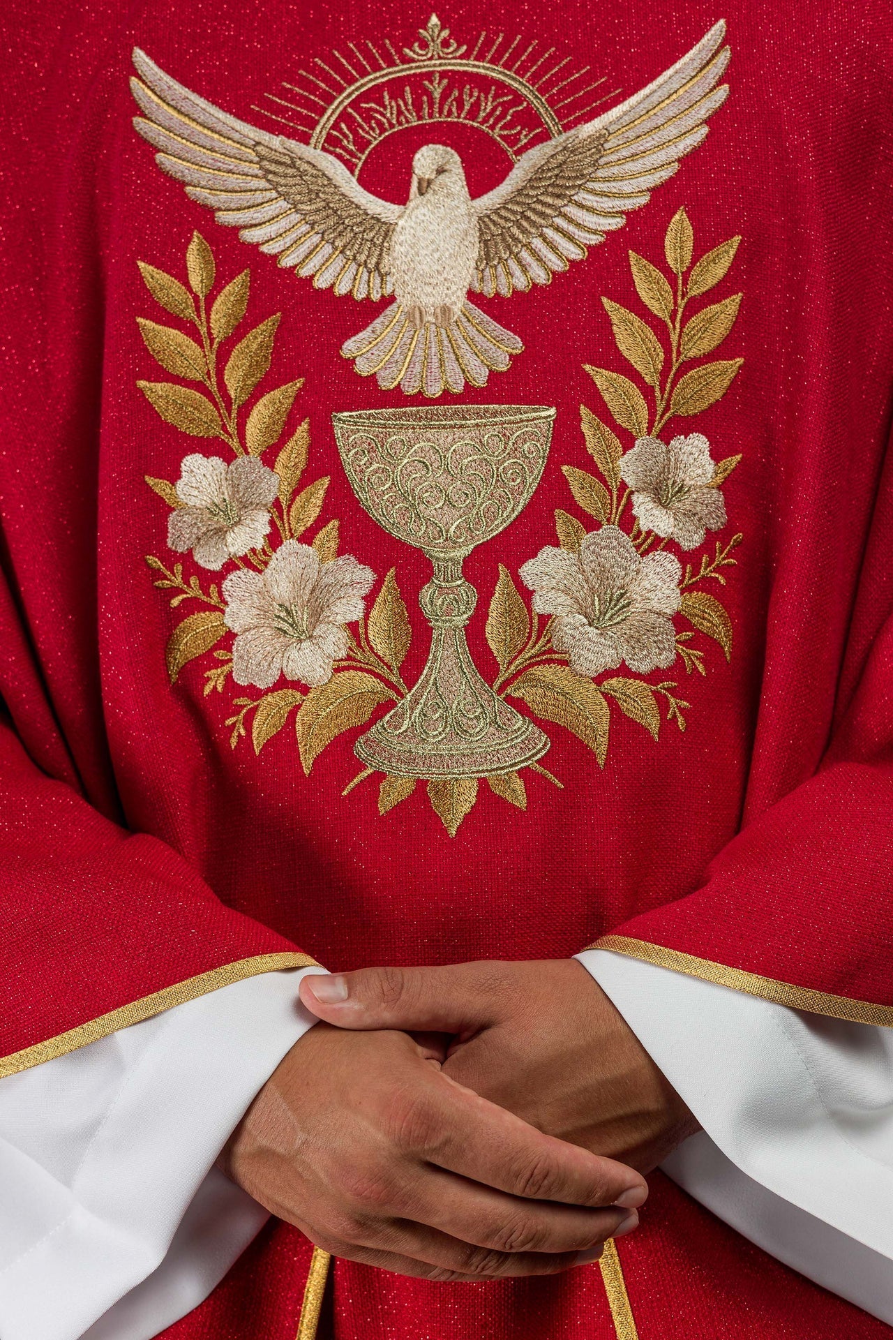 Red Chasuble with Embroidered Collar and the Symbol of the Holy Spirit - Image 3
