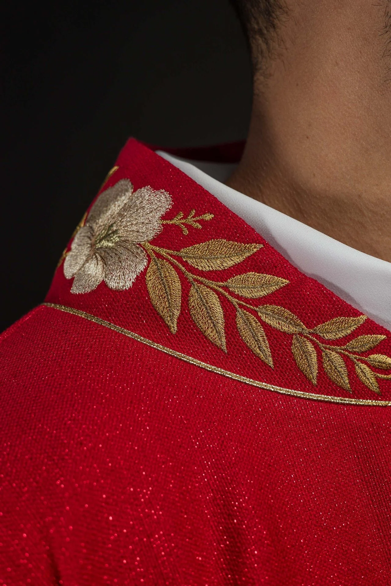 Red Chasuble with Embroidered Collar and the Symbol of the Holy Spirit - Image 5