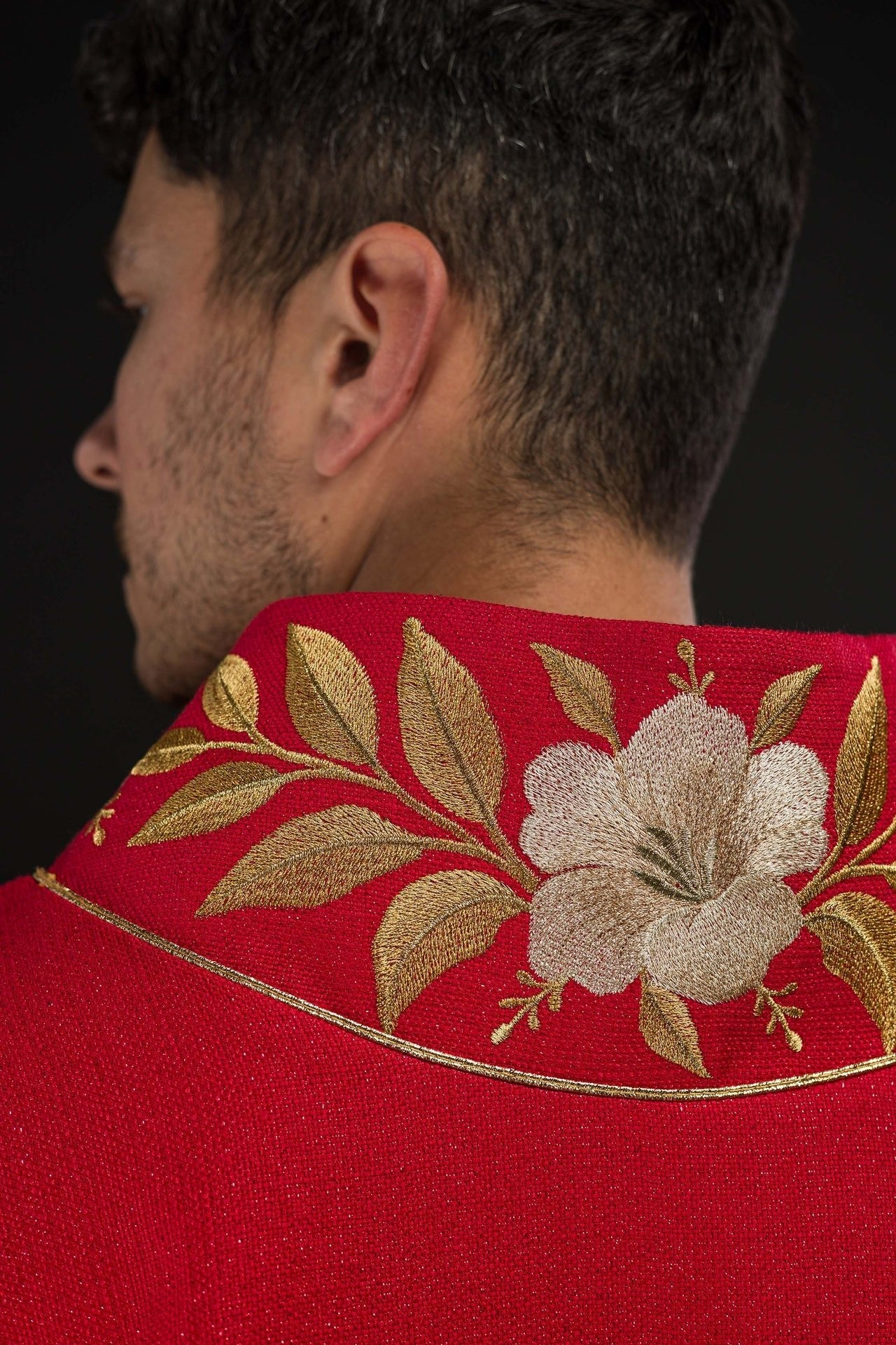 Red Chasuble with Embroidered Collar and the Symbol of the Holy Spirit - Image 6