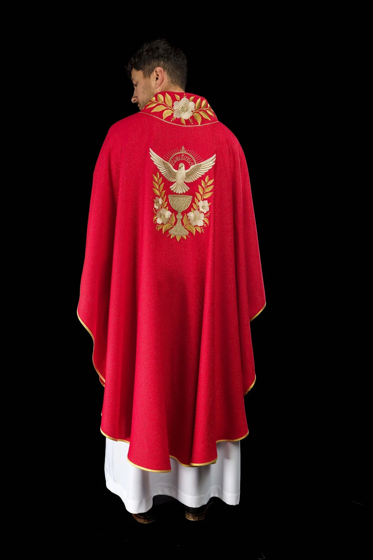 Red Chasuble with Embroidered Collar and the Symbol of the Holy Spirit - Image 8