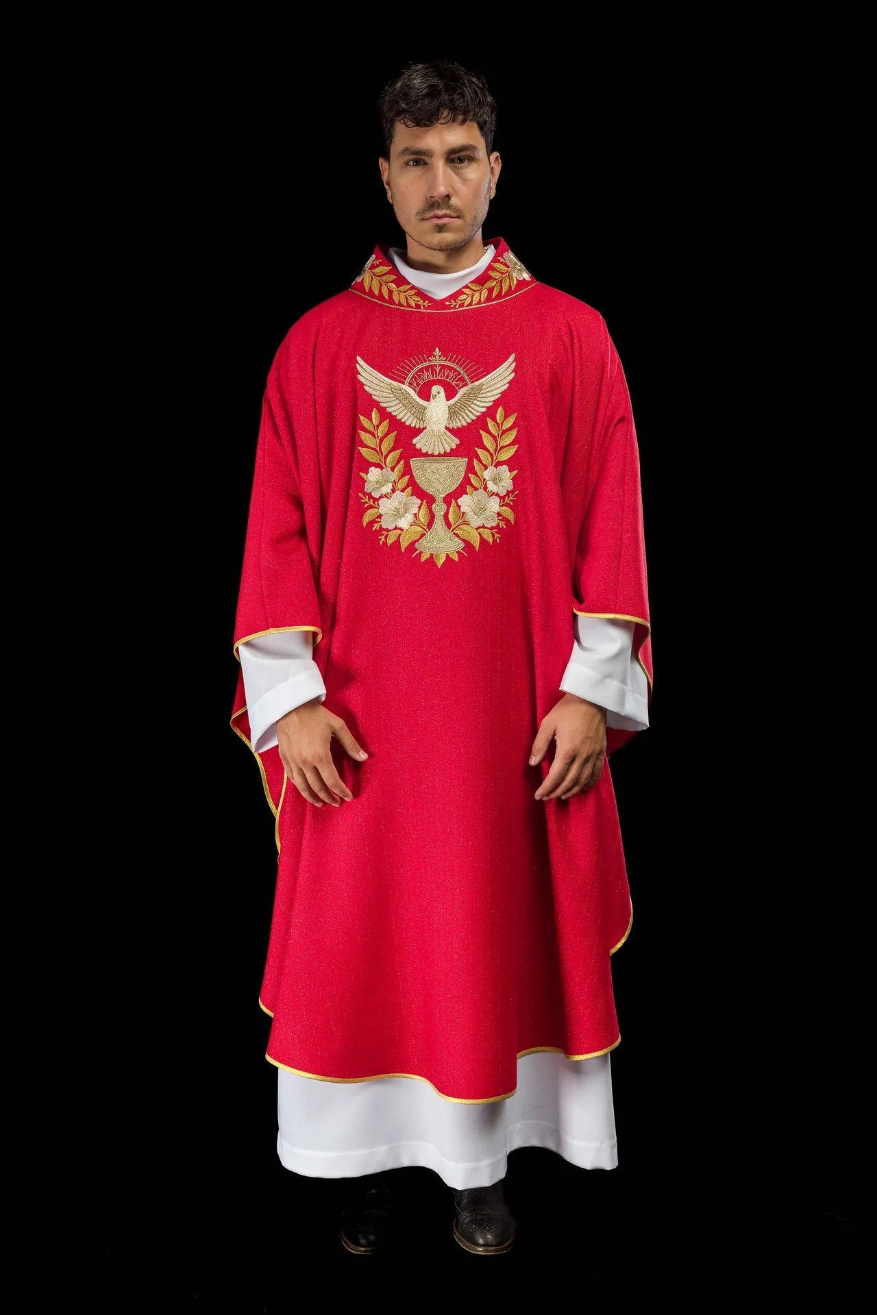 Red Chasuble with Embroidered Collar and the Symbol of the Holy Spirit - Image 9