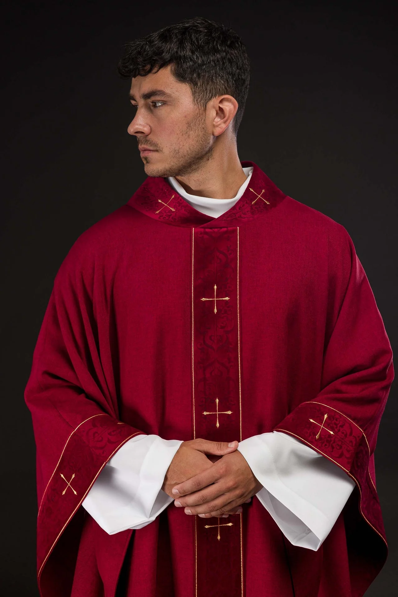 Red Chasuble with Embroidered Cross Band and Collar