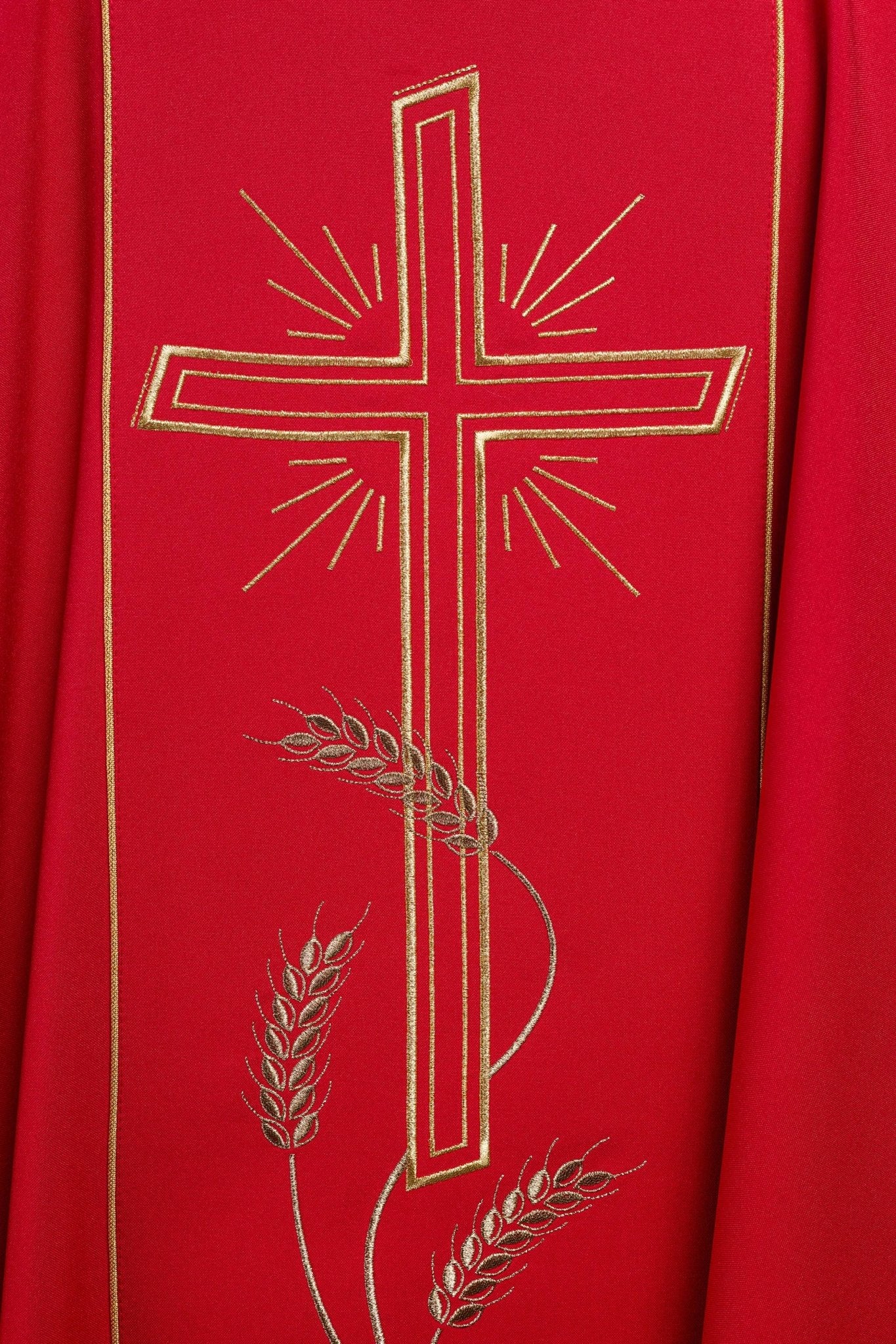Red chasuble with embroidered Cross IHS symbol - Image 7