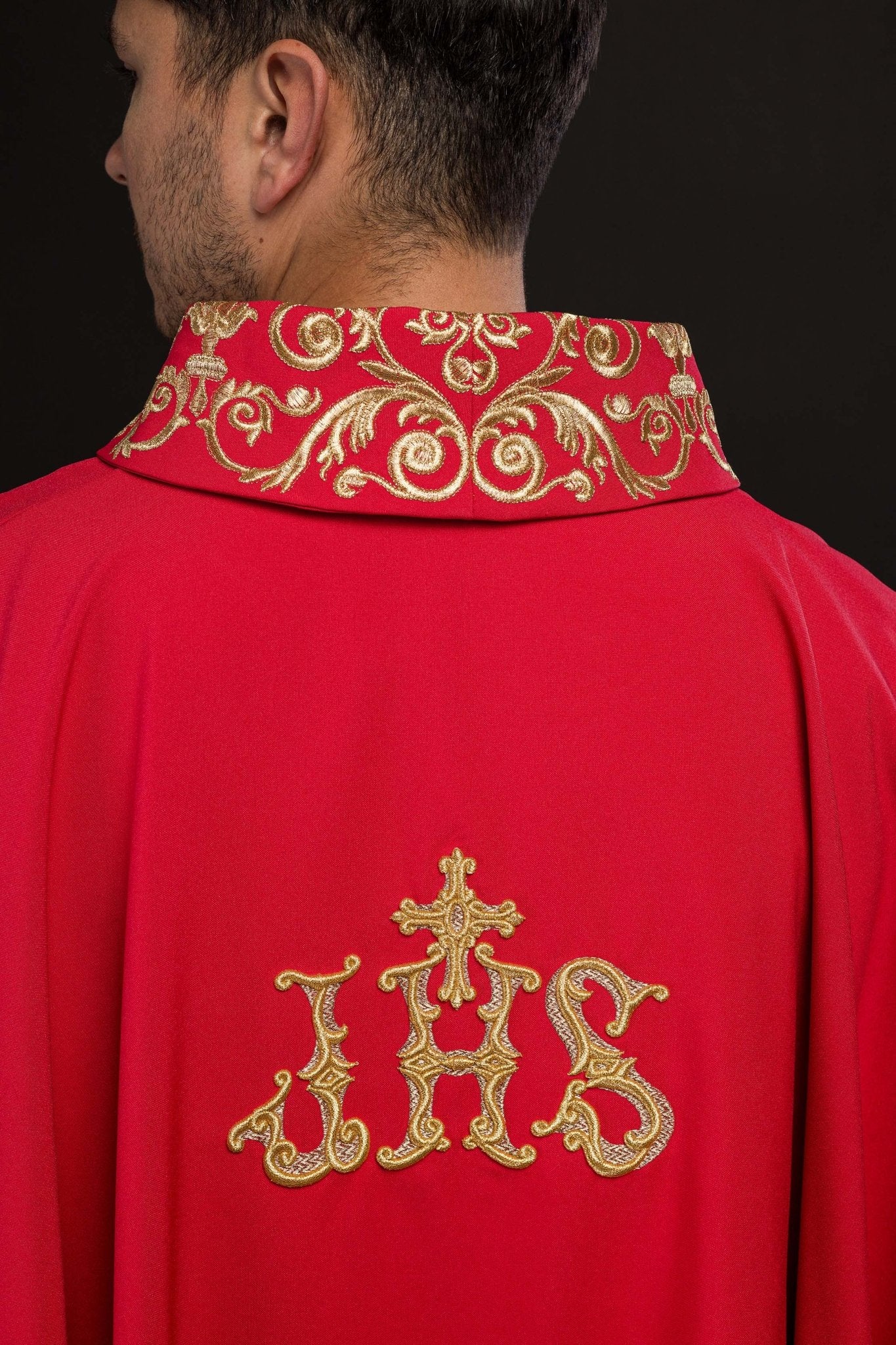 Red chasuble with embroidery around silhouette - Image 7