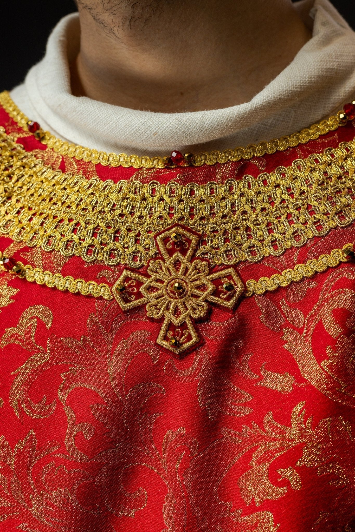 Red chasuble with natural stones Handmade 7010 - Image 3