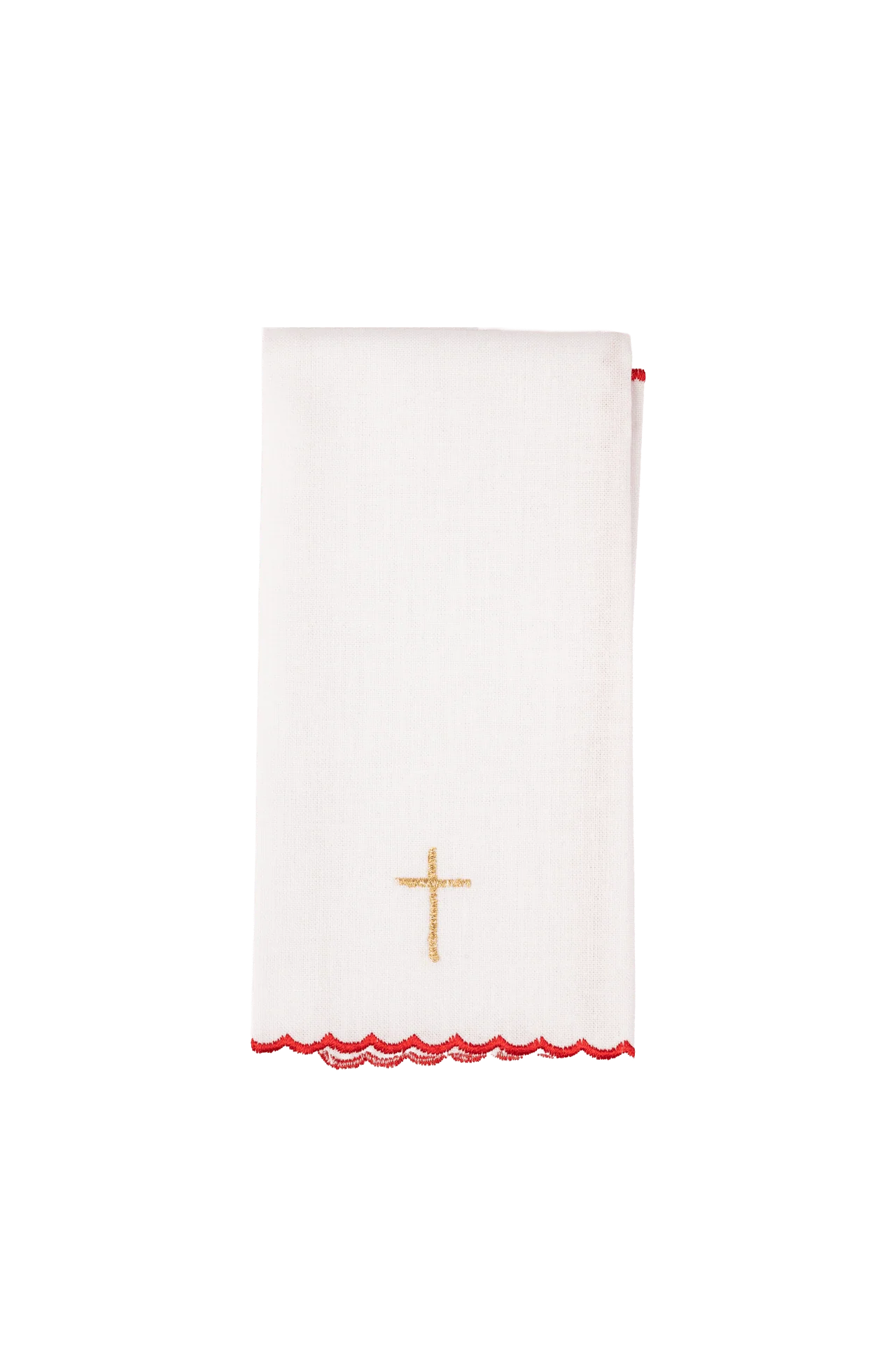 Red embroidered chalice linens set with a cross motif - Image 3