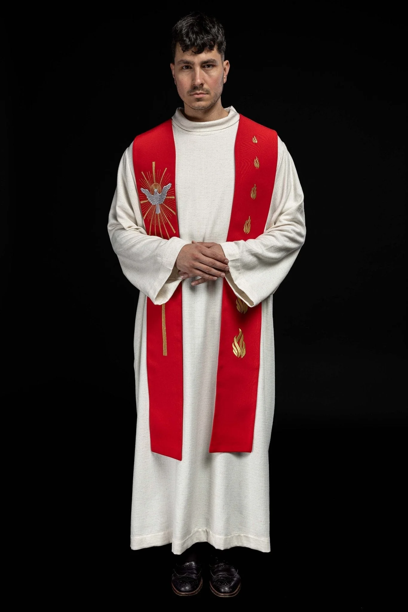 Red embroidered Holy Spirit and tongues of fire stole - Image 6
