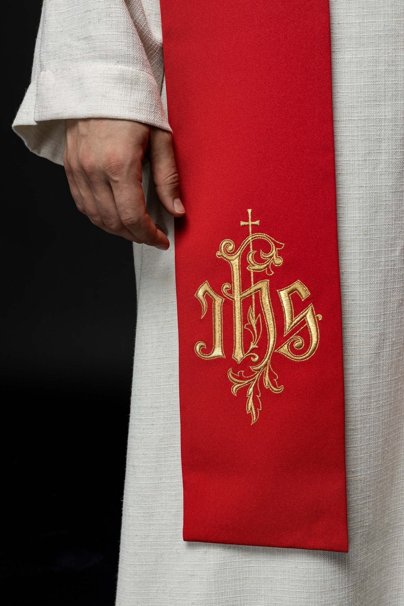 Red embroidered IHS stole - Image 2
