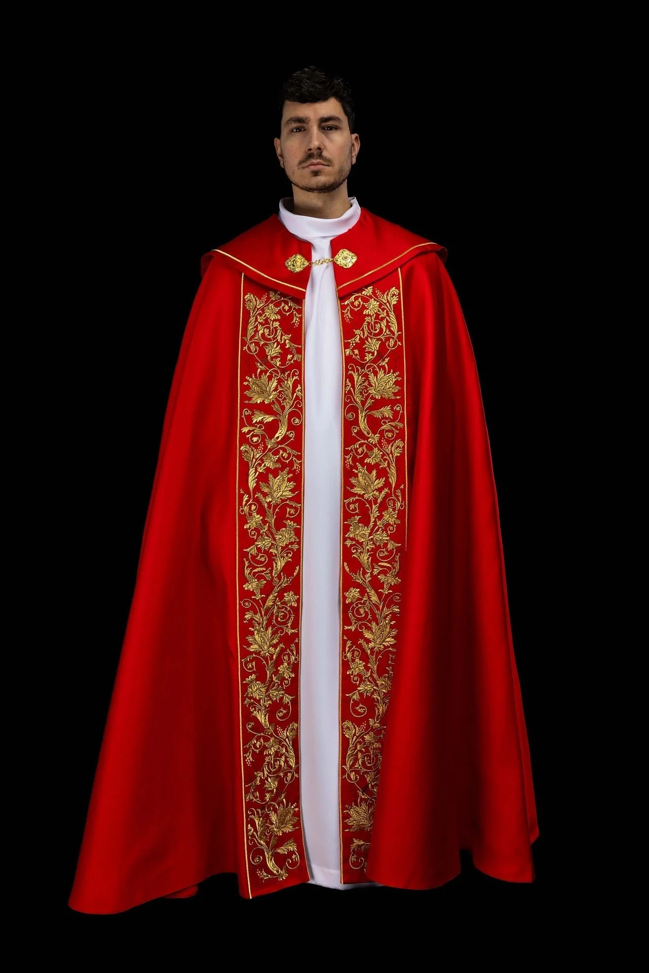 Red embroidered liturgical cope with a chalice motif - Image 2