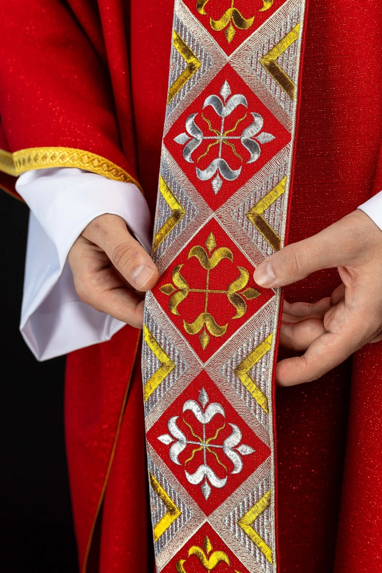 Red Embroidered Scapular Overlay for Chasuble – Red Chasuble Included - Image 2