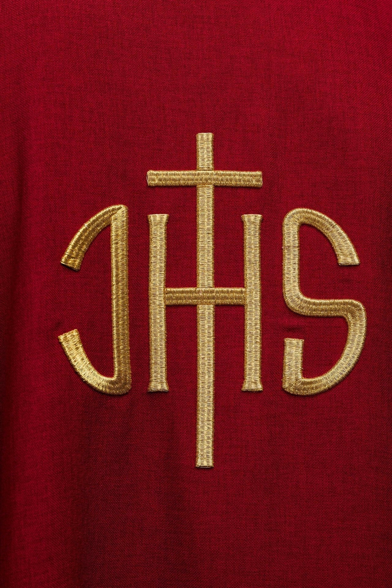 Red Liturgical Chasuble with Golden IHS Embroidery - Image 5