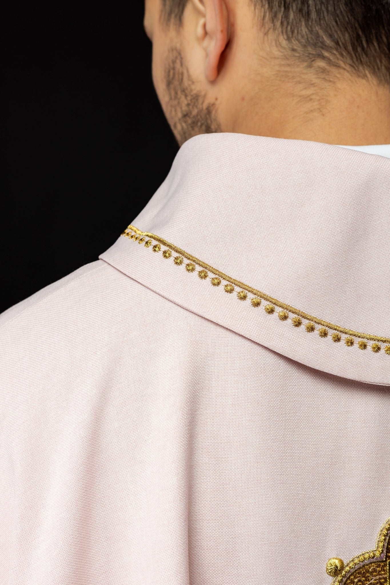 Simple pink chasuble with small PAX motif embroidery - Image 6