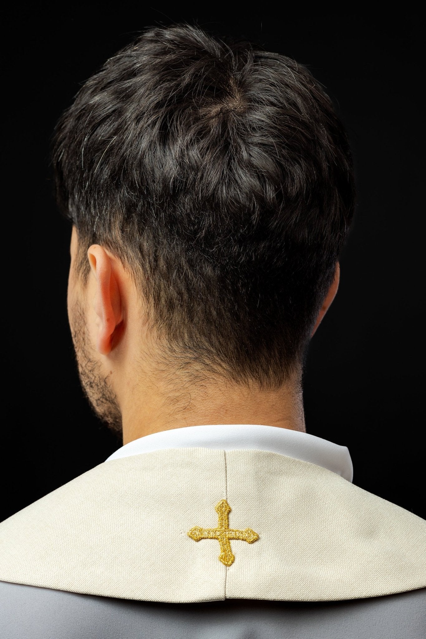 Simple priest stole in ivory with ichthys and PAX embroidery - Image 4