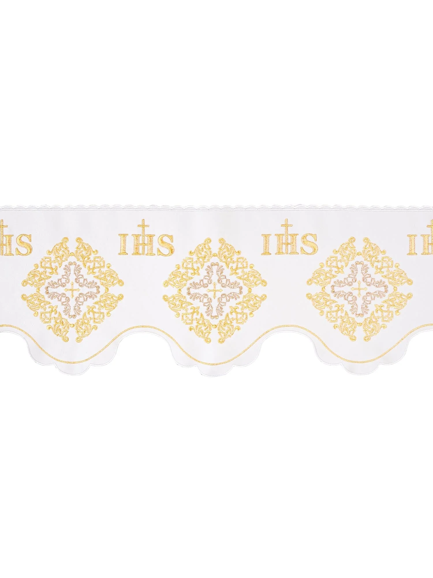 Trimmings with front embroidery IHS, Cross, and Rosette White