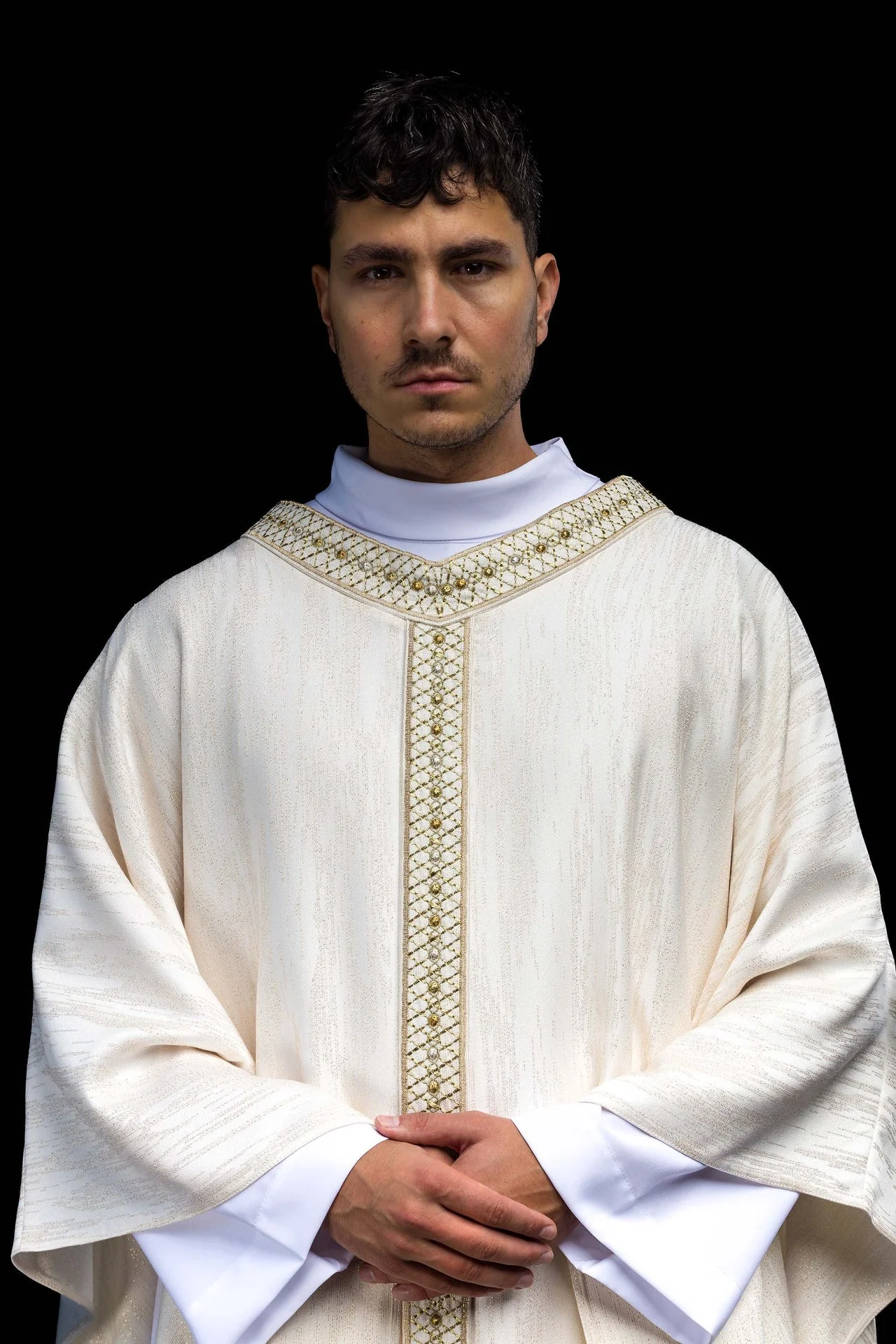 White Chasuble with Embroidered Band and Collar